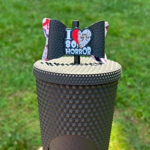 I love 80s Jason Voorhees Horror movie straw topper Starbucks bows handmade